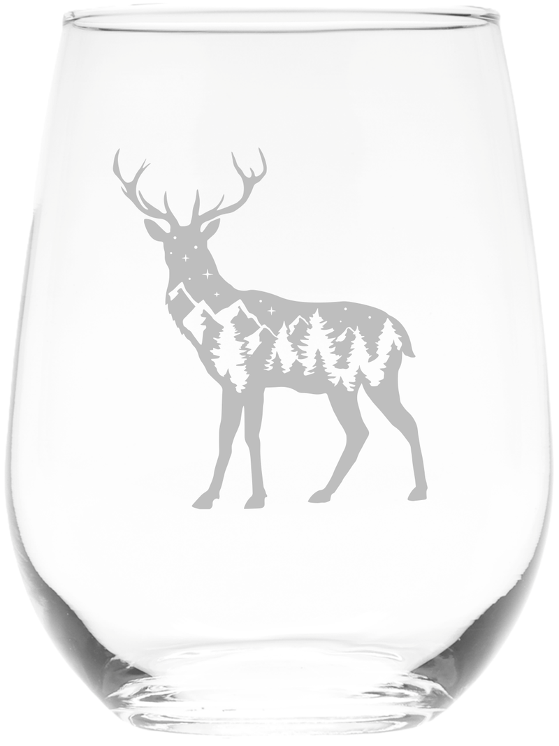 Deer Themed Stemless Wine Glass, 17 oz. - Deer Gift for Men and Women (Style D2)