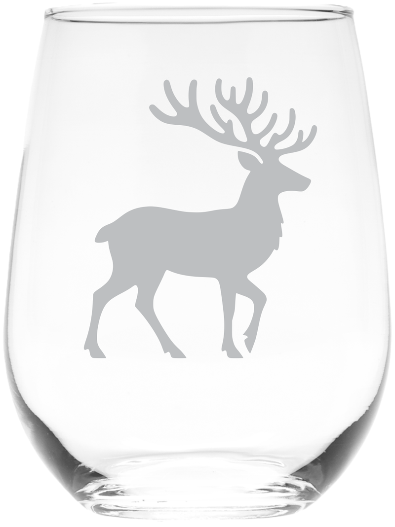 Deer Themed Stemless Wine Glass, 17 oz. - Deer Gift for Men and Women (Style D3)
