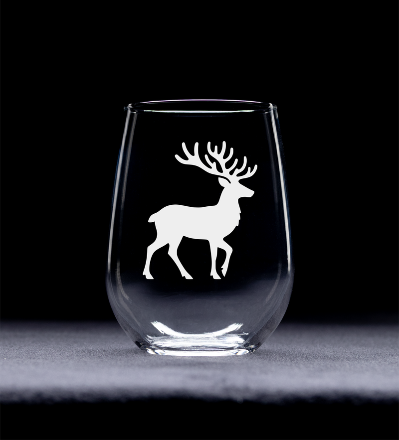 Deer Themed Stemless Wine Glass, 17 oz. - Deer Gift for Men and Women (Style D3)