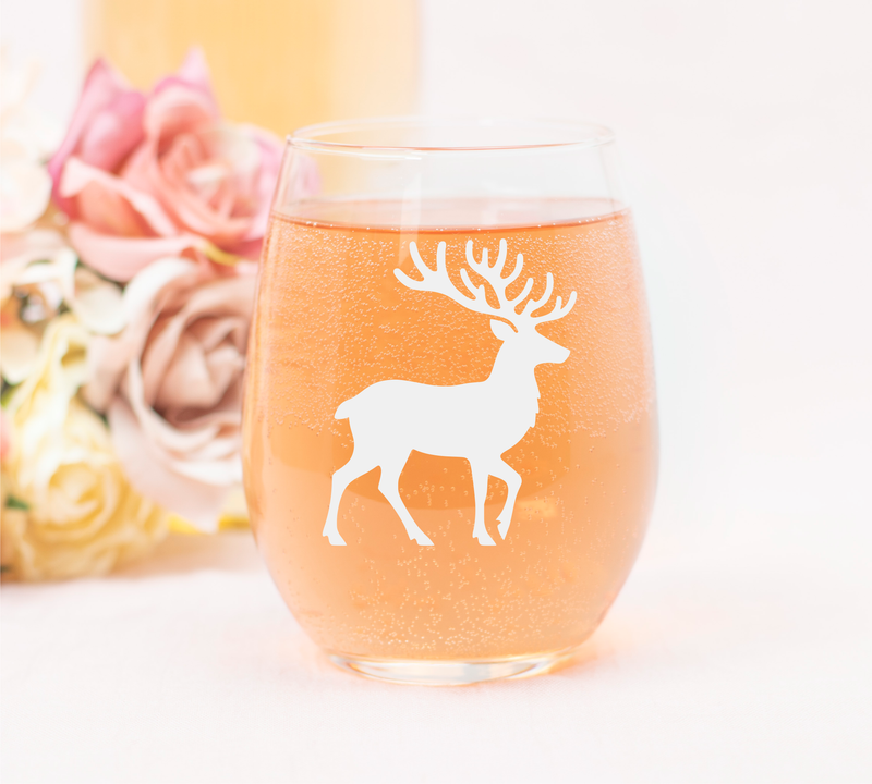 Deer Themed Stemless Wine Glass, 17 oz. - Deer Gift for Men and Women (Style D3)