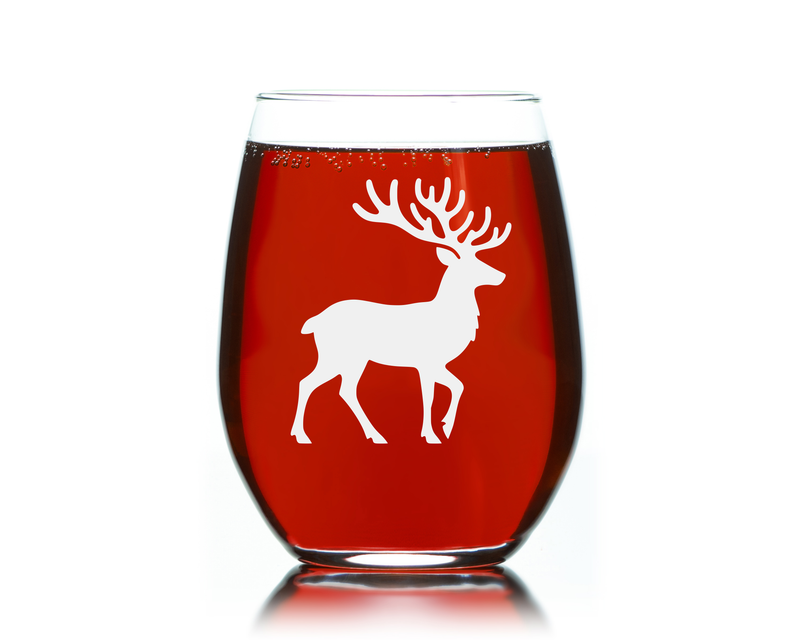 Deer Themed Stemless Wine Glass, 17 oz. - Deer Gift for Men and Women (Style D3)