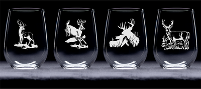 Deer Stemless Wine Glass Set - Deer Themed Gift for Women and Men - 4 Pieces