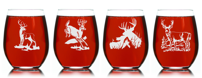 Deer Stemless Wine Glass Set - Deer Themed Gift for Women and Men - 4 Pieces
