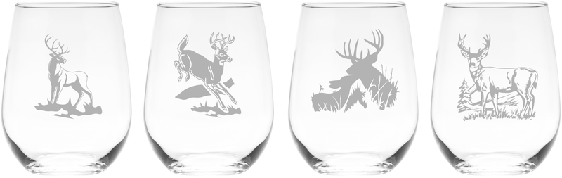 Deer Stemless Wine Glass Set - Deer Themed Gift for Women and Men - 4 Pieces