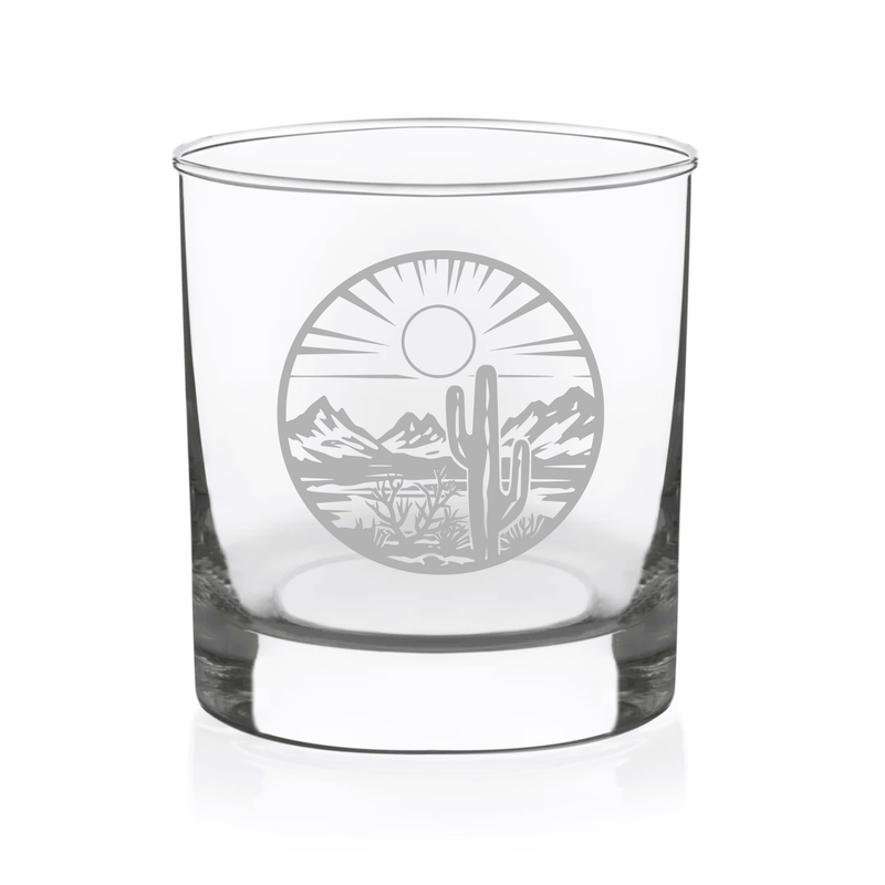 Desert Landscape Scene with Cactus Whiskey Rocks Glass - Desert Themed Gift for Men and Women - 11 oz.