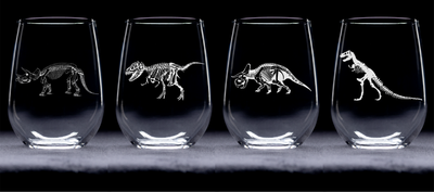 Dinosaur Skeleton Stemless Wine Glass Set – 4 Pieces – Dinosaur Skeleton Themed Gift for Women and Men - 17oz.