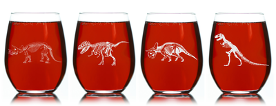 Dinosaur Skeleton Stemless Wine Glass Set – 4 Pieces – Dinosaur Skeleton Themed Gift for Women and Men - 17oz.