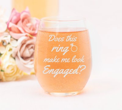 Does this ring make me look Engaged stemless wine glass, 17 oz.