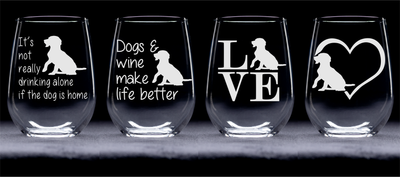 Dog Stemless Wine Glass Set - Dog Themed Gift for Women and Men - 4 Pieces