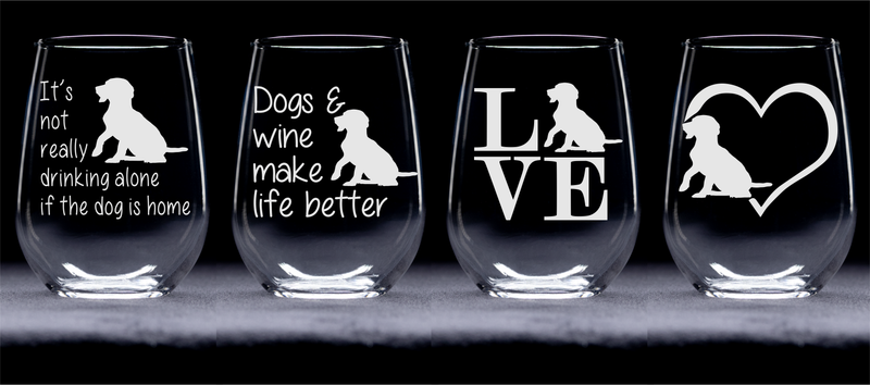 Dog Stemless Wine Glass Set - Dog Themed Gift for Women and Men - 4 Pieces