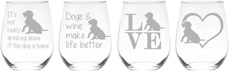 Dog Stemless Wine Glass Set - Dog Themed Gift for Women and Men - 4 Pieces