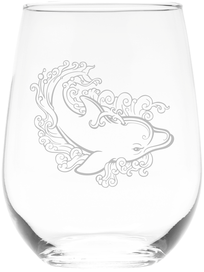 Dolphin Wave 17 oz. Stemless Wine Glass - Dolphin Themed Gift for Women and Men