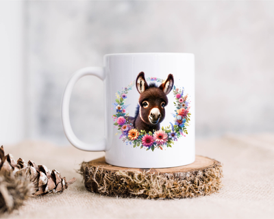 Donkey Ceramic Coffee Mug, 15 oz.,  Floral Design - Donkey Gift for Men and Women