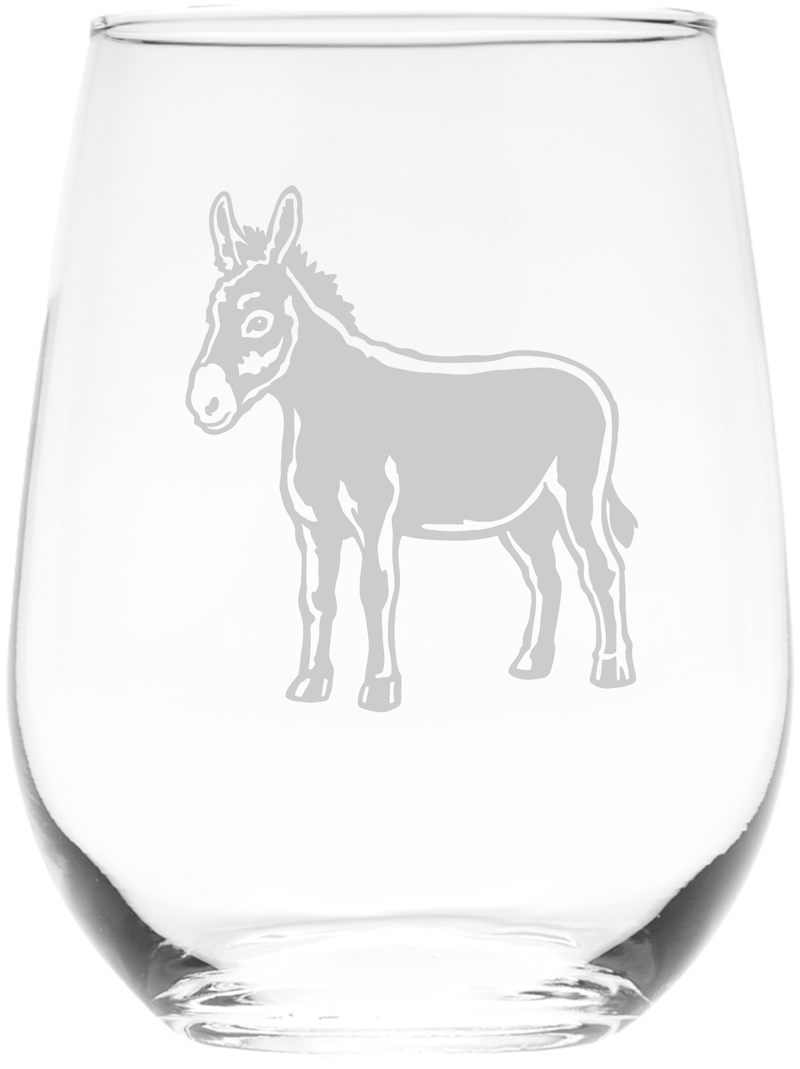 Donkey Stemless Wine Glass -  Donkey Themed Gift for Women and Men - 17 oz.