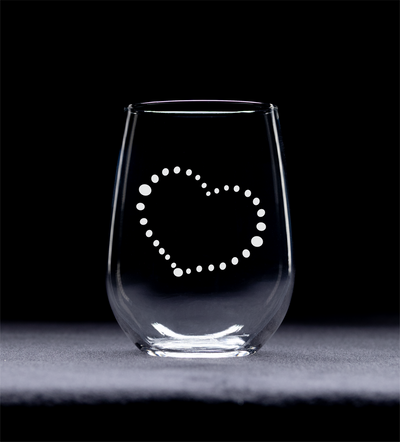 Dotted Heart Stemless Wine Glass - Heart Gift for Women and Men - 17 oz.