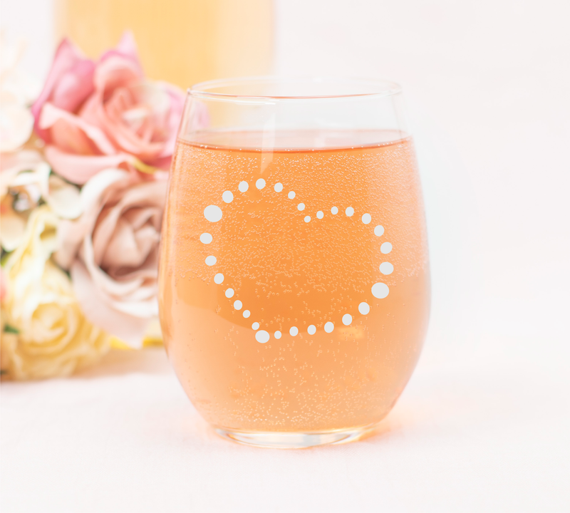 Dotted Heart Stemless Wine Glass - Heart Gift for Women and Men - 17 oz.