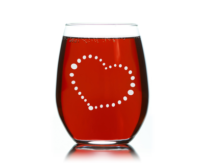 Dotted Heart Stemless Wine Glass - Heart Gift for Women and Men - 17 oz.