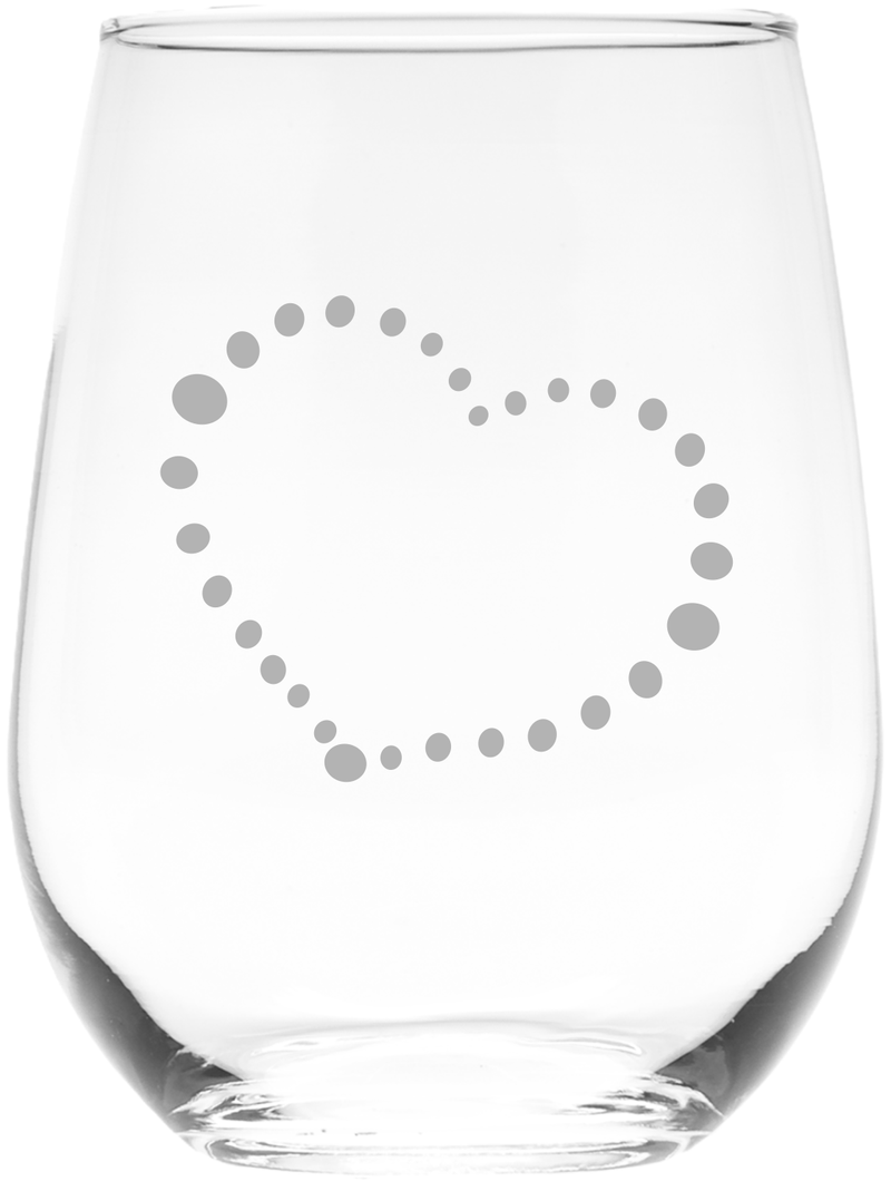 Dotted Heart Stemless Wine Glass - Heart Gift for Women and Men - 17 oz.