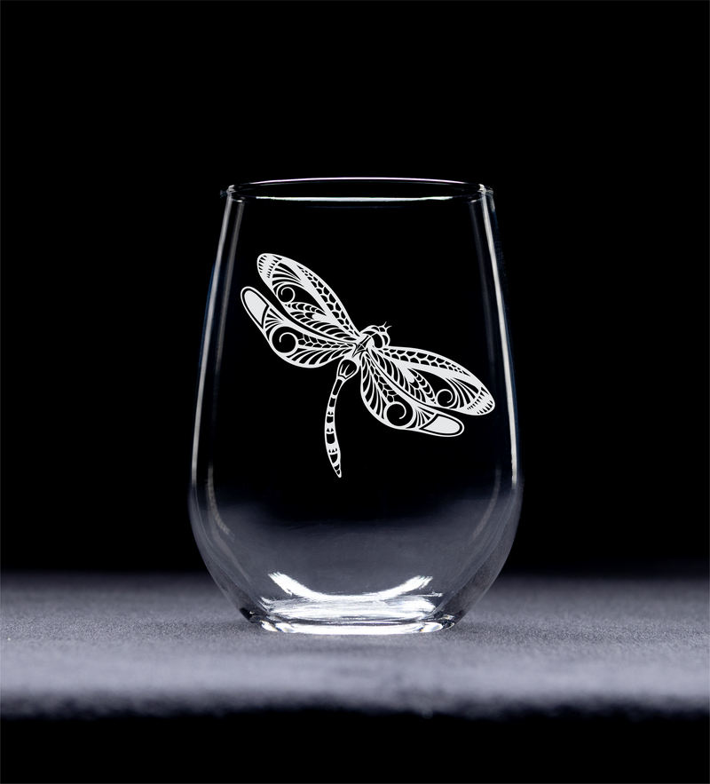 Dragonfly Stemless Wine Glass - Dragonfly Themed Gift for Women and Men -17 oz.