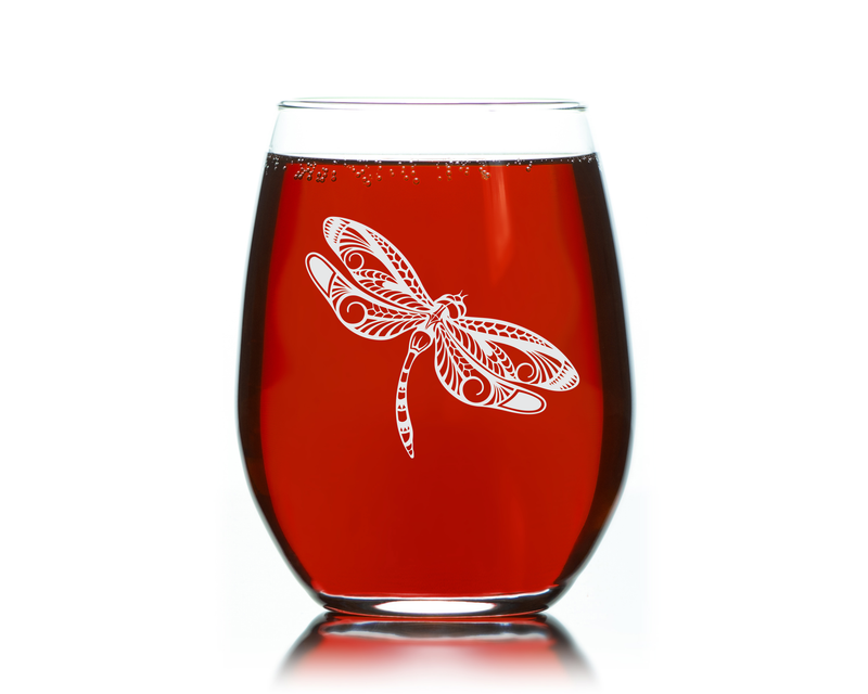 Dragonfly Stemless Wine Glass - Dragonfly Themed Gift for Women and Men -17 oz.