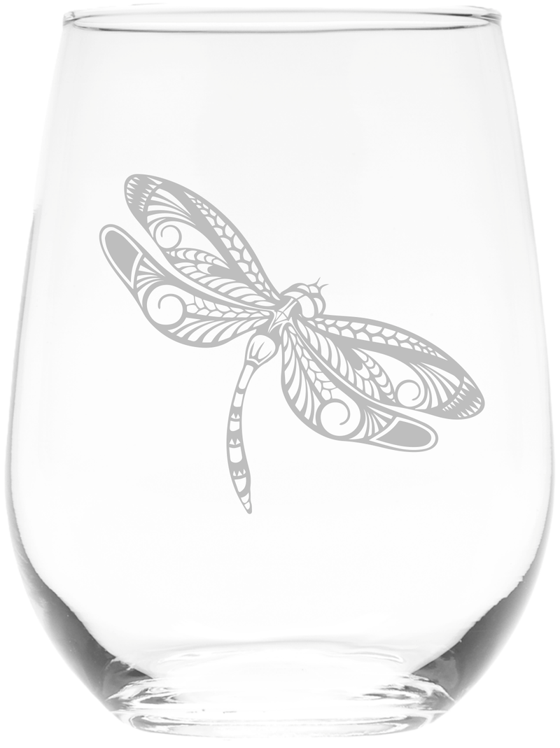 Dragonfly Stemless Wine Glass - Dragonfly Themed Gift for Women and Men -17 oz.