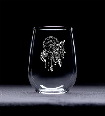 Dreamcatcher Stemless Wine Glass - Dreamcatcher Themed Gift for Women and Men - 17 oz.