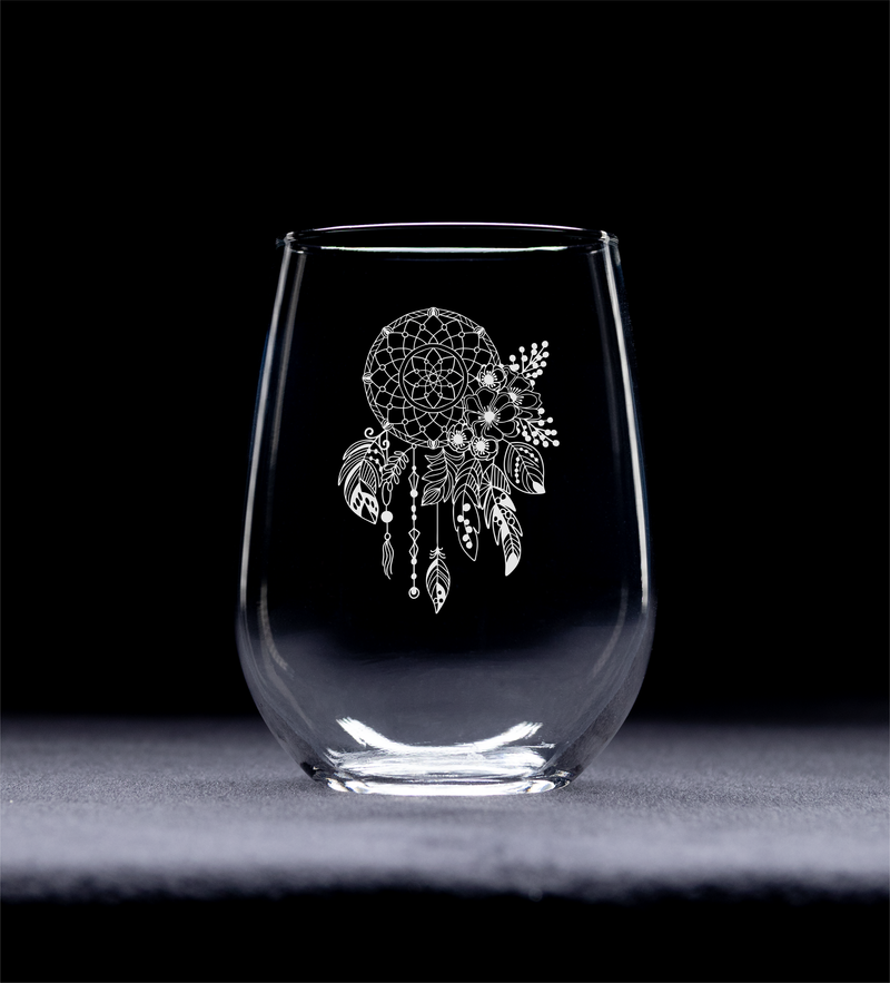 Dreamcatcher Stemless Wine Glass - Dreamcatcher Themed Gift for Women and Men - 17 oz.