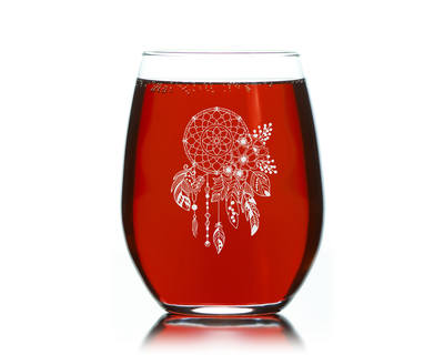 Dreamcatcher Stemless Wine Glass - Dreamcatcher Themed Gift for Women and Men - 17 oz.
