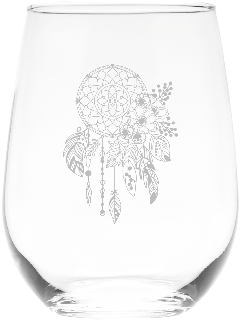 Dreamcatcher Stemless Wine Glass - Dreamcatcher Themed Gift for Women and Men - 17 oz.
