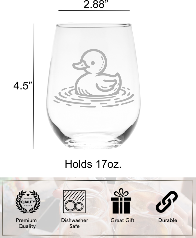 Duck Pond Design Stemless Wine Glass - Duck Themed Gift for Women and Men - 17 oz.
