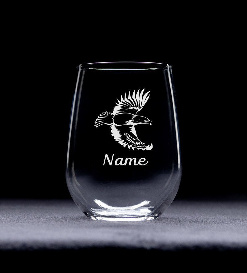 Eagle with Name, 17. oz Custom Stemless Wine Glass - Personalized Eagle Themed Gift for Women and Men
