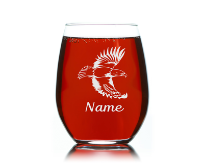 Eagle with Name, 17. oz Custom Stemless Wine Glass - Personalized Eagle Themed Gift for Women and Men