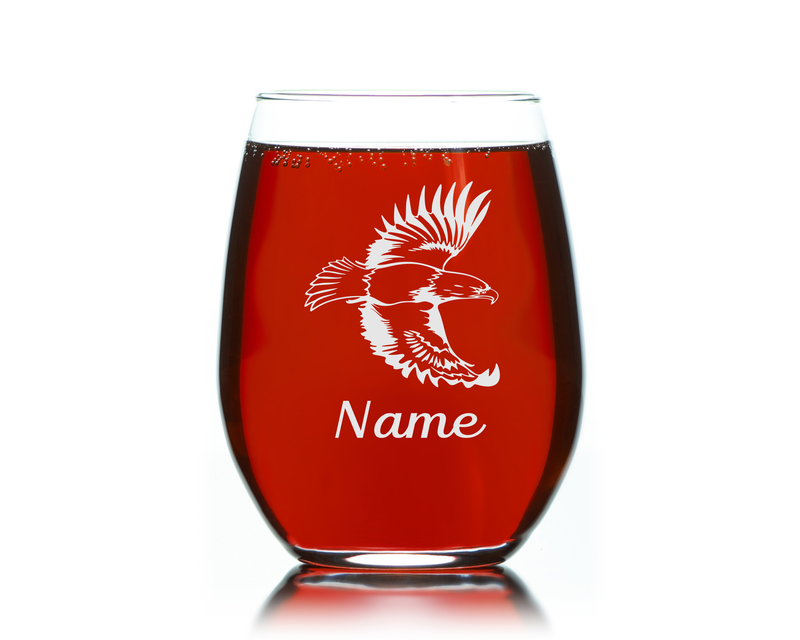 Eagle with Name, 17. oz Custom Stemless Wine Glass - Personalized Eagle Themed Gift for Women and Men