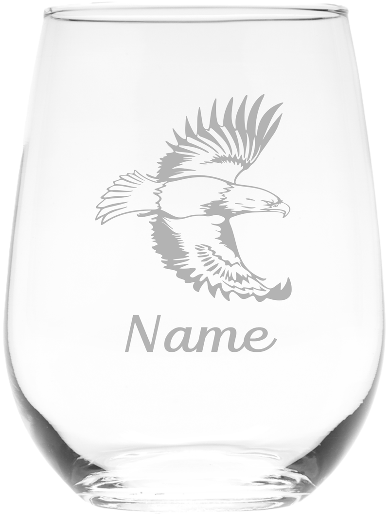 Eagle with Name, 17. oz Custom Stemless Wine Glass - Personalized Eagle Themed Gift for Women and Men