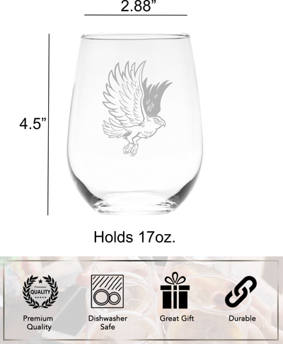 Eagle 17 oz. Stemless Wine Glass - Eagle Themed Gift for Men and Women  (Style E1)