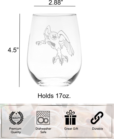 Eagle Stemless Wine Glass - Eagle Themed Gift for Men and Women - 17 oz. (Style E3)