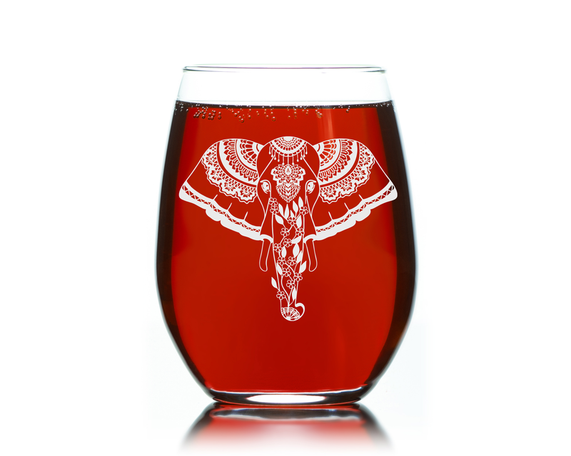 Elephant Stemless Wine Glass-  Elephant Themed Gift for Men and Women  17 oz. (Style E3)
