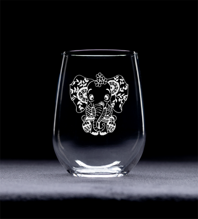 Elephant Stemless Wine Glass - Elephant Themed Gift for Women and Men -  17 oz. (Style BE1)