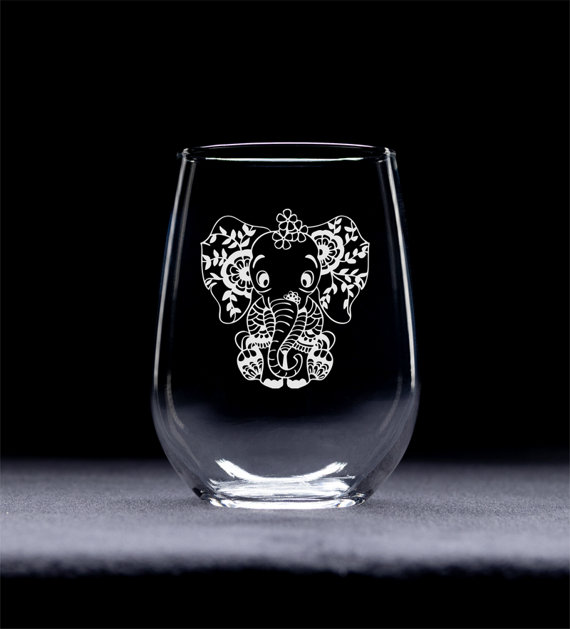 Elephant Stemless Wine Glass - Elephant Themed Gift for Women and Men -  17 oz. (Style BE1)