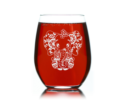 Elephant Stemless Wine Glass - Elephant Themed Gift for Women and Men -  17 oz. (Style BE1)