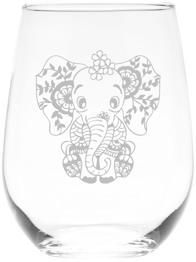 Elephant Stemless Wine Glass - Elephant Themed Gift for Women and Men -  17 oz. (Style BE1)