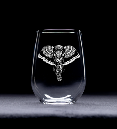 Elephant Stemless Wine Glass-  Elephant Themed Gift for Men and Women  17 oz. (Style E3)