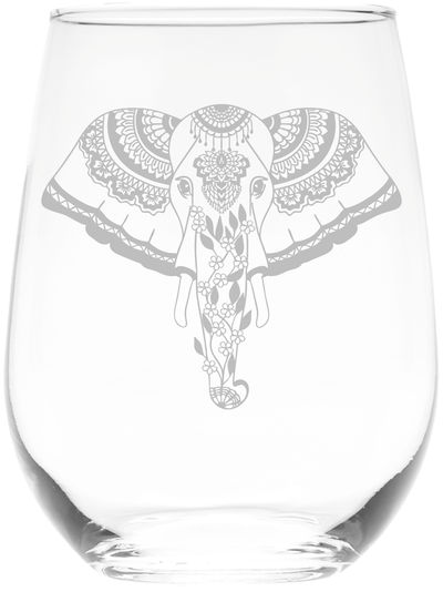 Elephant Stemless Wine Glass-  Elephant Themed Gift for Men and Women  17 oz. (Style E3)