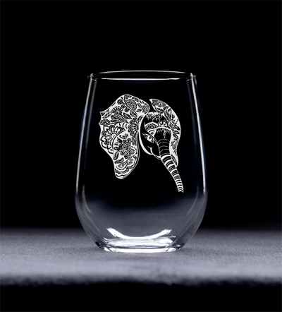 Elephant Stemless Wine Glass - Elephant Themed Gift for Women and Men -  17 oz. (Style E4)
