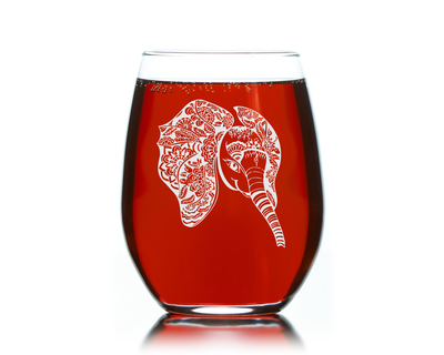 Elephant Stemless Wine Glass - Elephant Themed Gift for Women and Men -  17 oz. (Style E4)