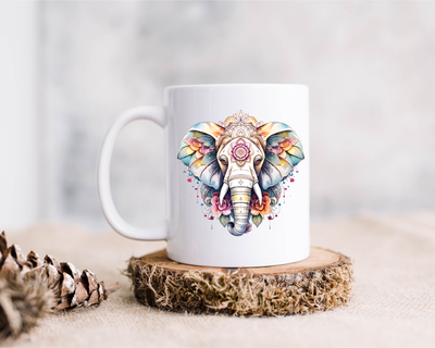 Mandala Elephant 15oz. Ceramic Coffee Mug - Elephant Themed Gift for Men and Women