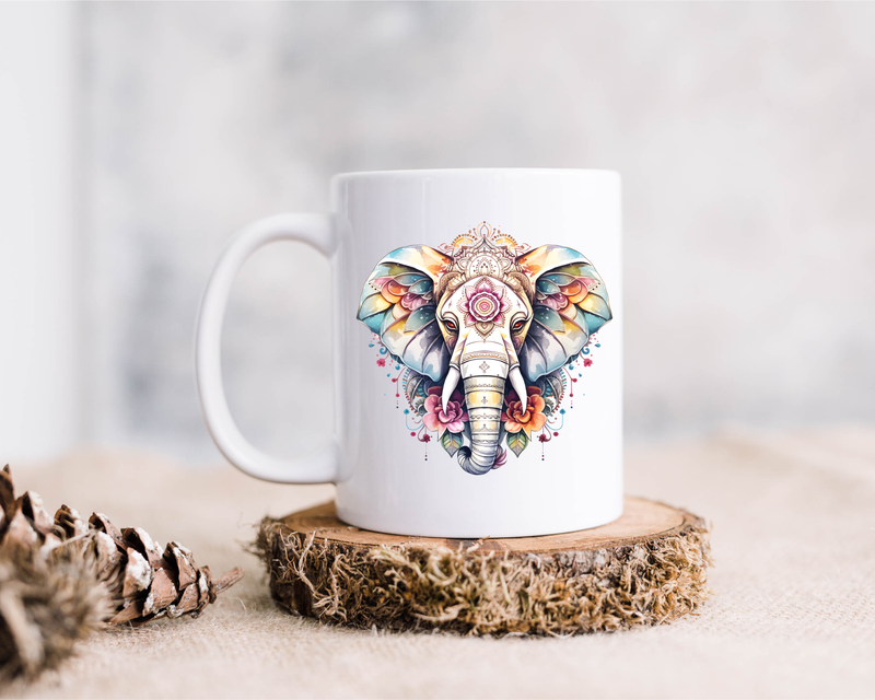 Mandala Elephant 15oz. Ceramic Coffee Mug - Elephant Themed Gift for Men and Women