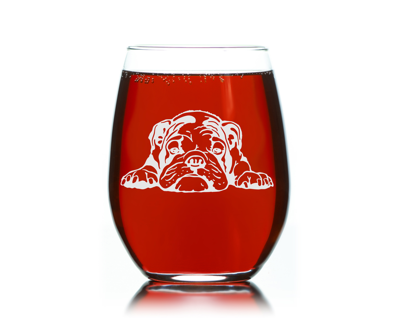 English Bulldog Themed, Dog Stemless Wine Glass, Dog Lover Gift for Men and Women - 17 oz.