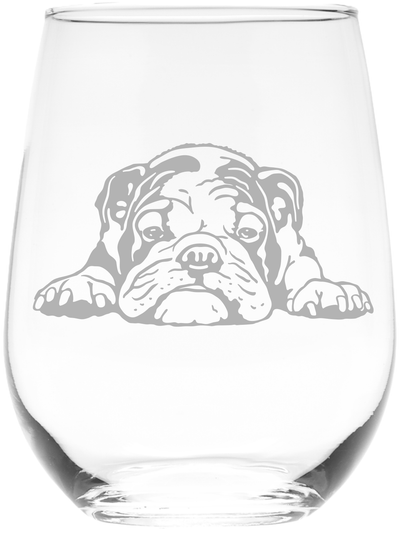 English Bulldog Themed, Dog Stemless Wine Glass, Dog Lover Gift for Men and Women - 17 oz.