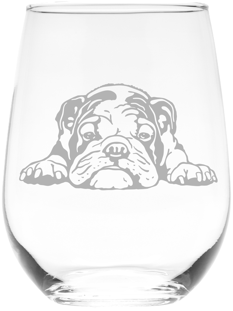 English Bulldog Themed, Dog Stemless Wine Glass, Dog Lover Gift for Men and Women - 17 oz.